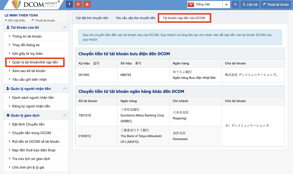 Chuyển tiền từ Nhật về Việt Nam thông qua dịch vụ DCOM